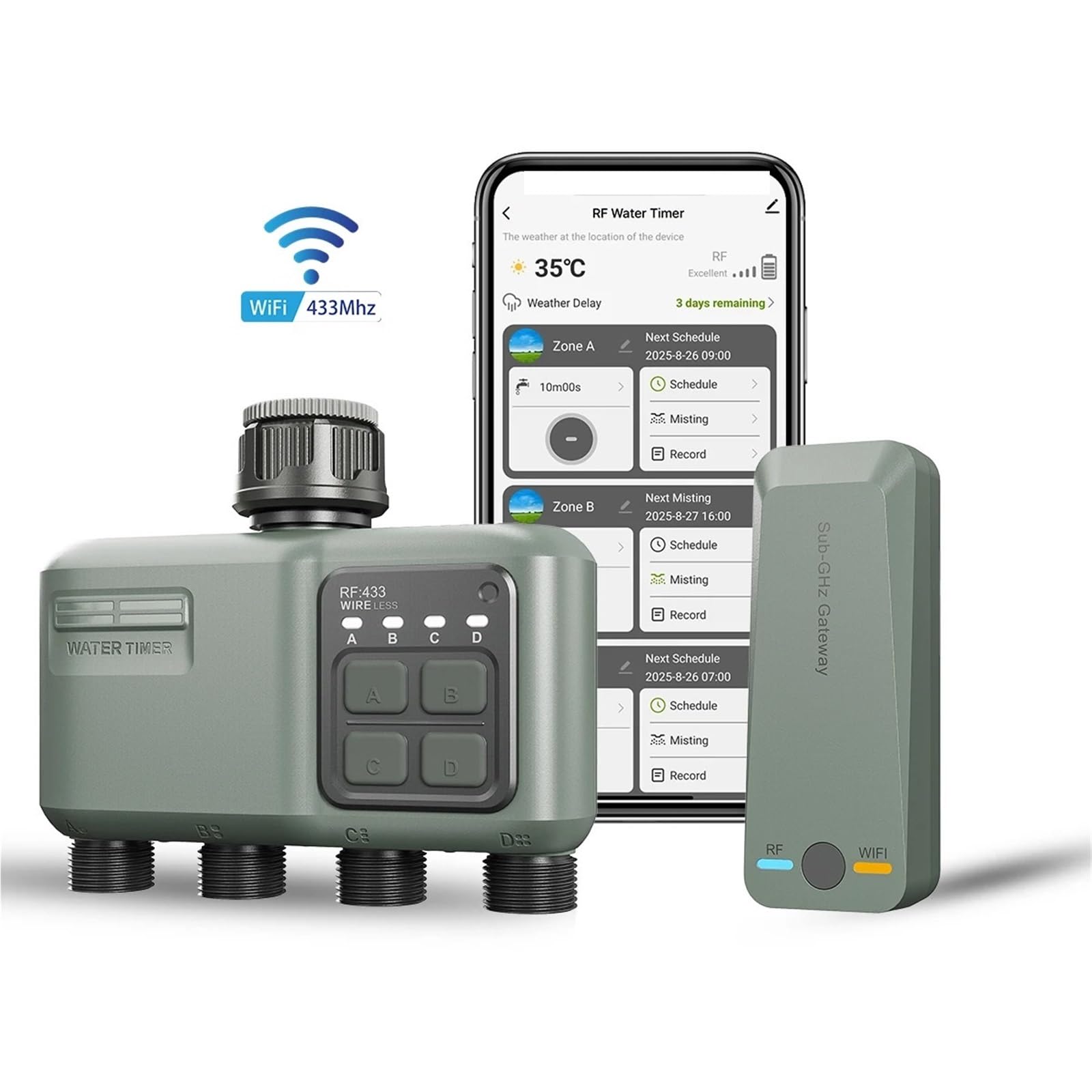 Wifi + RF433 Smart Garden Sprinkler Water Timer 4-Outlet Rain Delay Filtro Programmabile Controller automatico di irrigazione