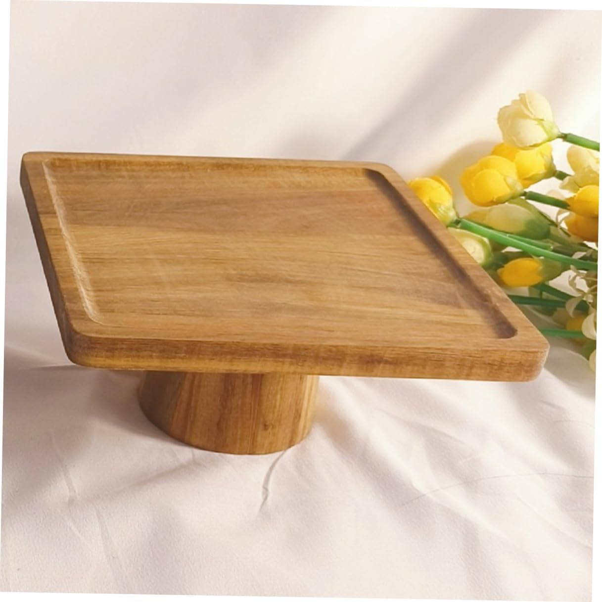 Soporte de Pastel de Madera con Pedestal para Repostería Bandeja para Servir Postres y Frutas Plato Cuadrado para Eventos y Cocina para Pastelería y Banquetes