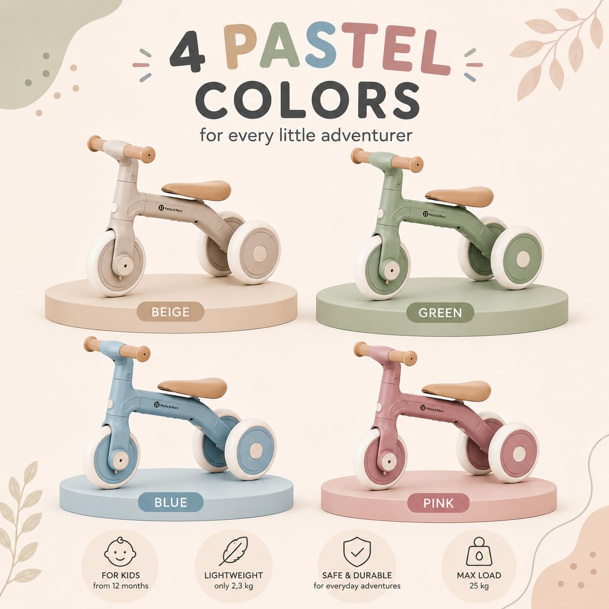 PETITE&MARS Draisienne Bébé Bingo, Vélo 3 en 1 pour bébé 1-2 Ans (12-24 Mois), Premier vélo à 3 Roues, Mini Tricycle avec Pédales (Blanc)