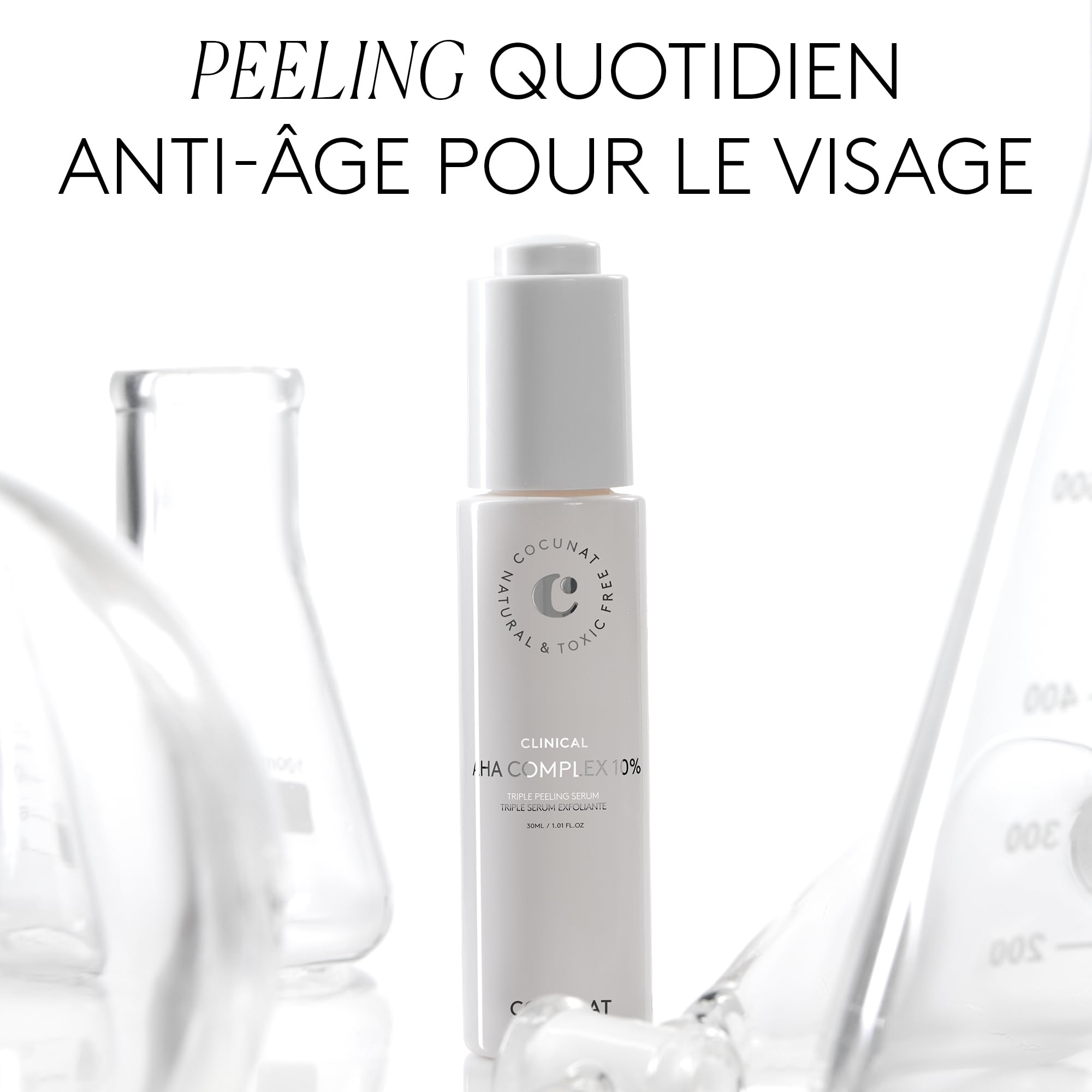 COCUNAT Triple Sérum Exfoliant AHA COMPLEX 10% Peeling Anti-Âge 30ml | Peeling visage quotidien aux acides glycolique, mandélique et lactique. Renouvelle la peau, réduit rides et taches.