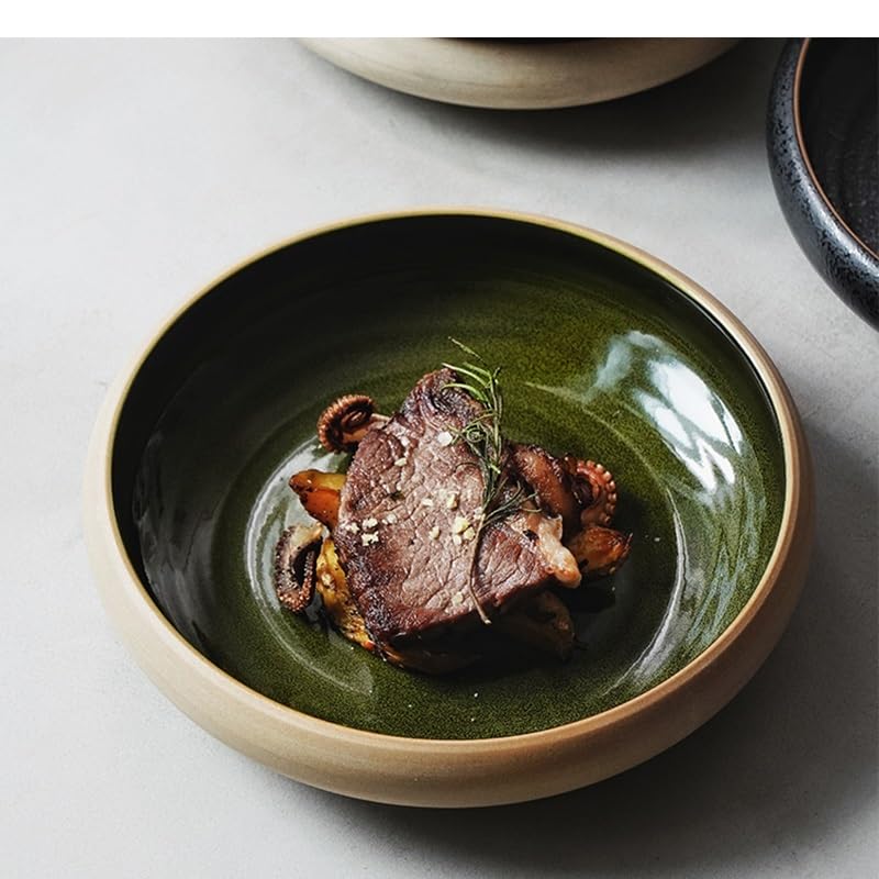 Talerze okrągły ceramiczny talerz do sałatek owocowych miska na zupę miska ramen dom kuchnia retro zastawa stołowa przekąska chleb miska deserowa talerze deserowe(C)