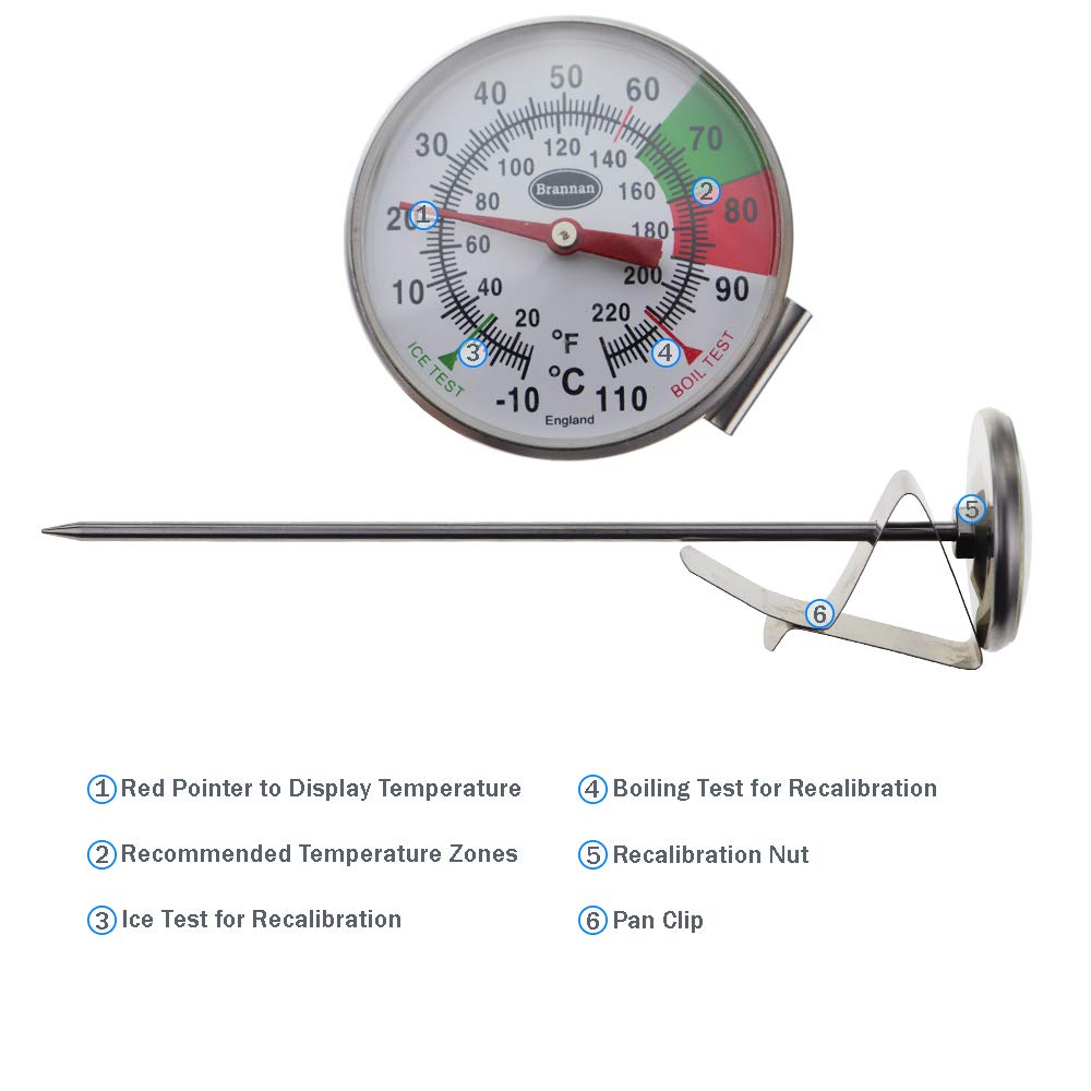 Image secondaire de Brannan Thermomètre à lait mousseux avec sonde en acier inoxydable 175 mm et clip Barista Café