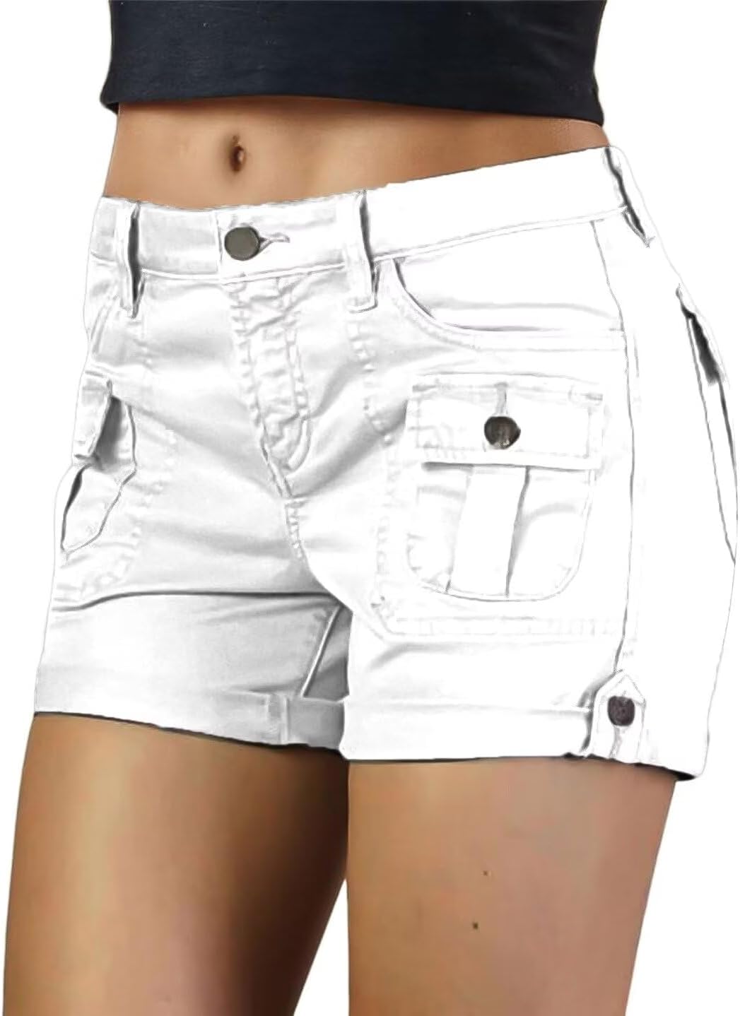 Flamingals Women's Cargo Shorts Mid Waist Trendy Summer Hiking Shorts with Flat Pocket for Women