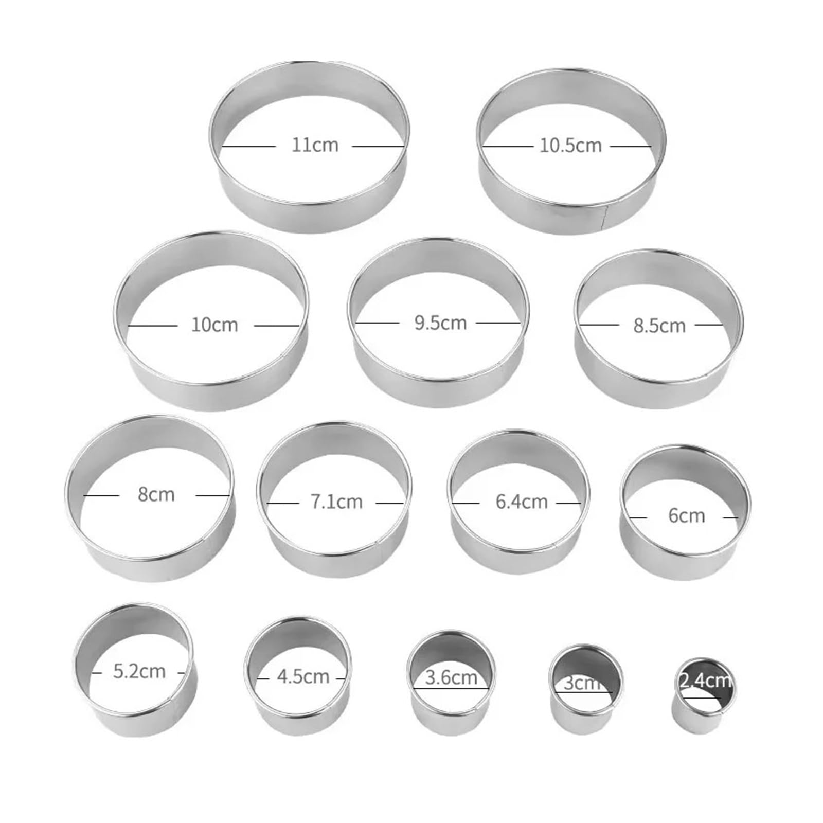 14-teiliges rundes Plätzchen- und Keksausstecher-Set aus Edelstahl, Donut-Ausstecher, Ringformen, abgestufte Kreis-Ausstecher for die Küche, YY129