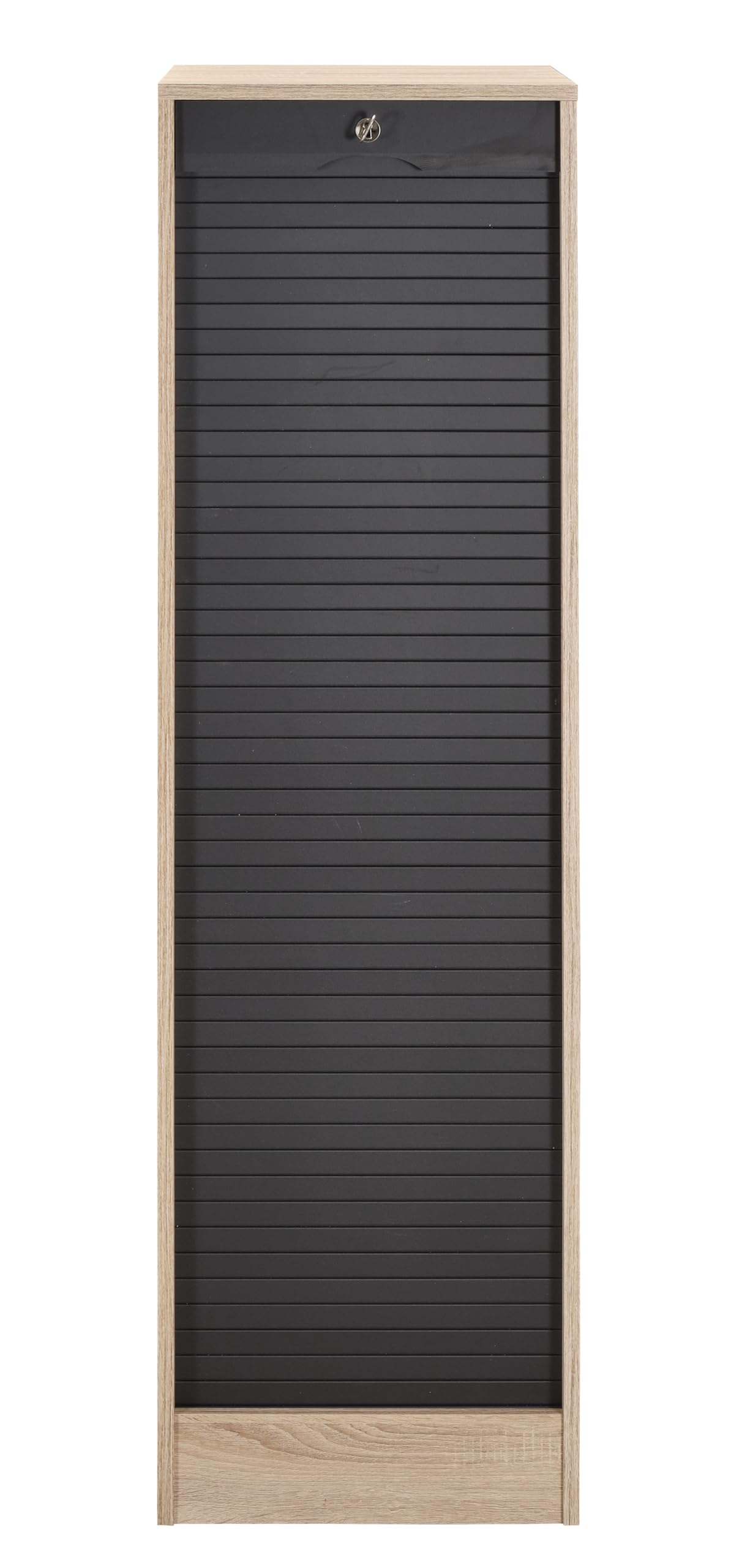 SIMMOB Classeur à Rideau 8 Tablettes 1 Kit Dossiers Serrure L 41,4 H 140,4 P 44 cm - Chêne + Rideau Noir