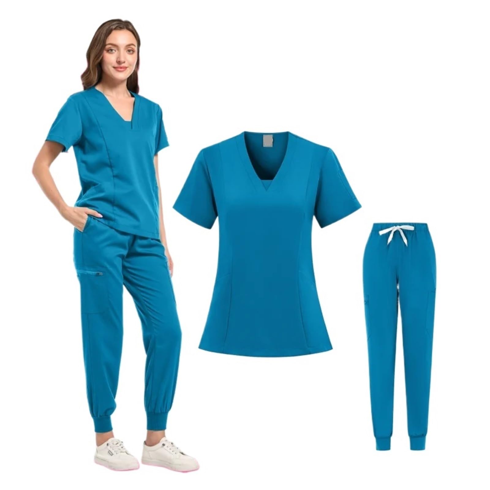 Divisa Infermiere Donna Multicolor Scrub Uniforme Manica Corta Magliette E Camicette + Pantaloni Uniforme Infermieristica Donne Pet Shop Medico Scru Chirurgia Abbigliamento Da Lavoro Scrub Set(Blue1,X