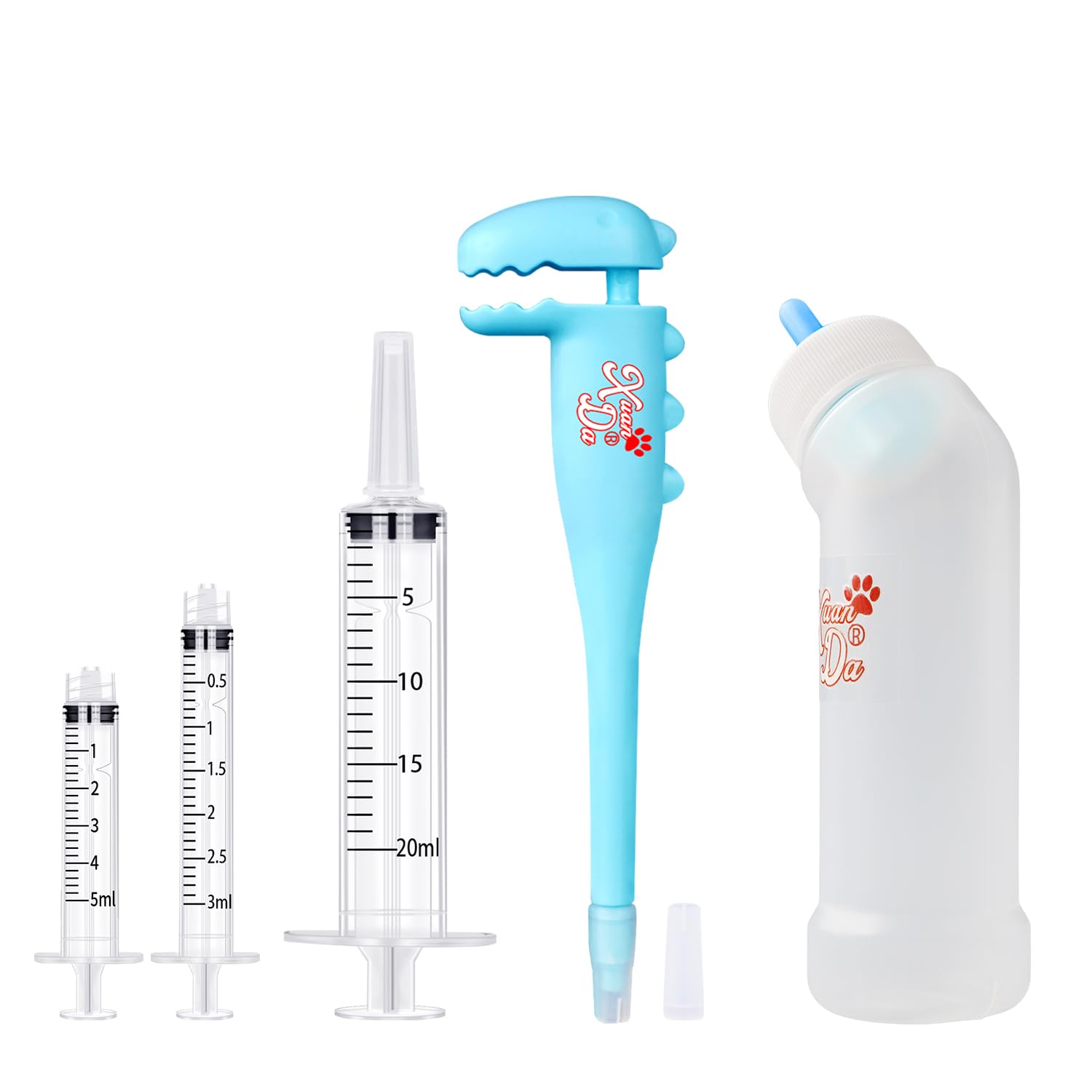 Xuanda Pet Pill Shooter, Includes Syringe and Feeding Bottle and Nipple, Medicine Feeder, Pill Pusher, Pill Dispenser, Cat and Dog Pill Shooter (Blue)