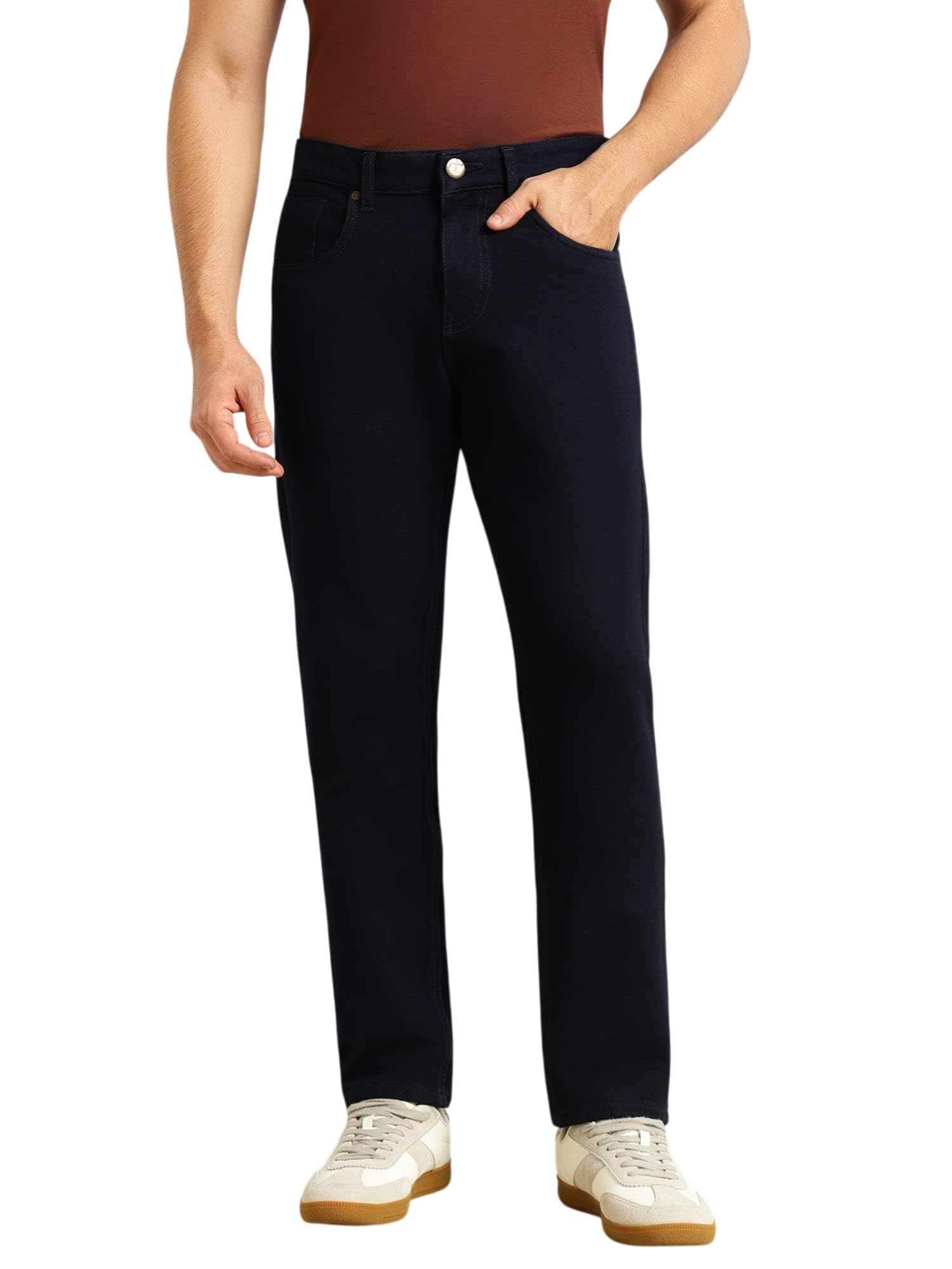 thomas scott Men Smart Slim Fit 4-Way Stretch Performance Jeans | Mid-Rise Dark Shade Denim | No Fade Clean Look | 5 Pocket Design-picture-21