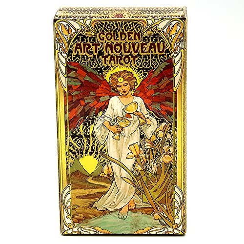 wuxafe 78 Teile, Goldenes Jugendstil-Tarot, Tarotkartendeck, Interaktives Brettspiel, Divination-Spielkarten,mit Bunten…