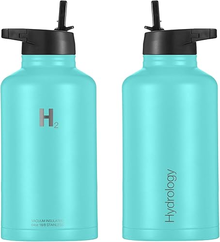 Miniatura 3 de H2 Hydrology - Botella de agua deportiva de 18, 22, 32, 40 o 64 onzas con 3 tapas, termo de acero inoxidable de doble pared con aislamiento al vacío