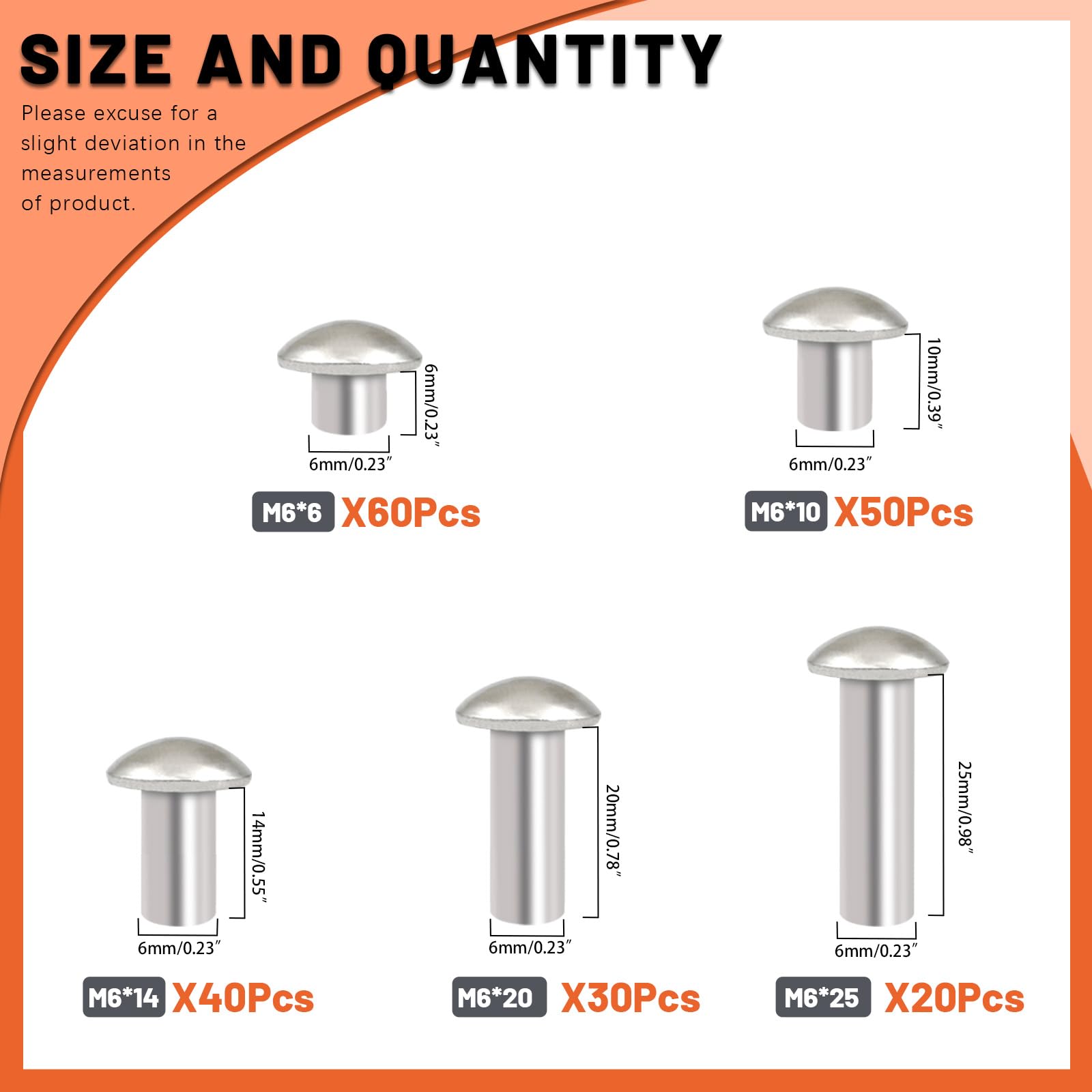 Tanstic 200Pcs M6 Solid Aluminum Brazier Head Rivets - Image 2