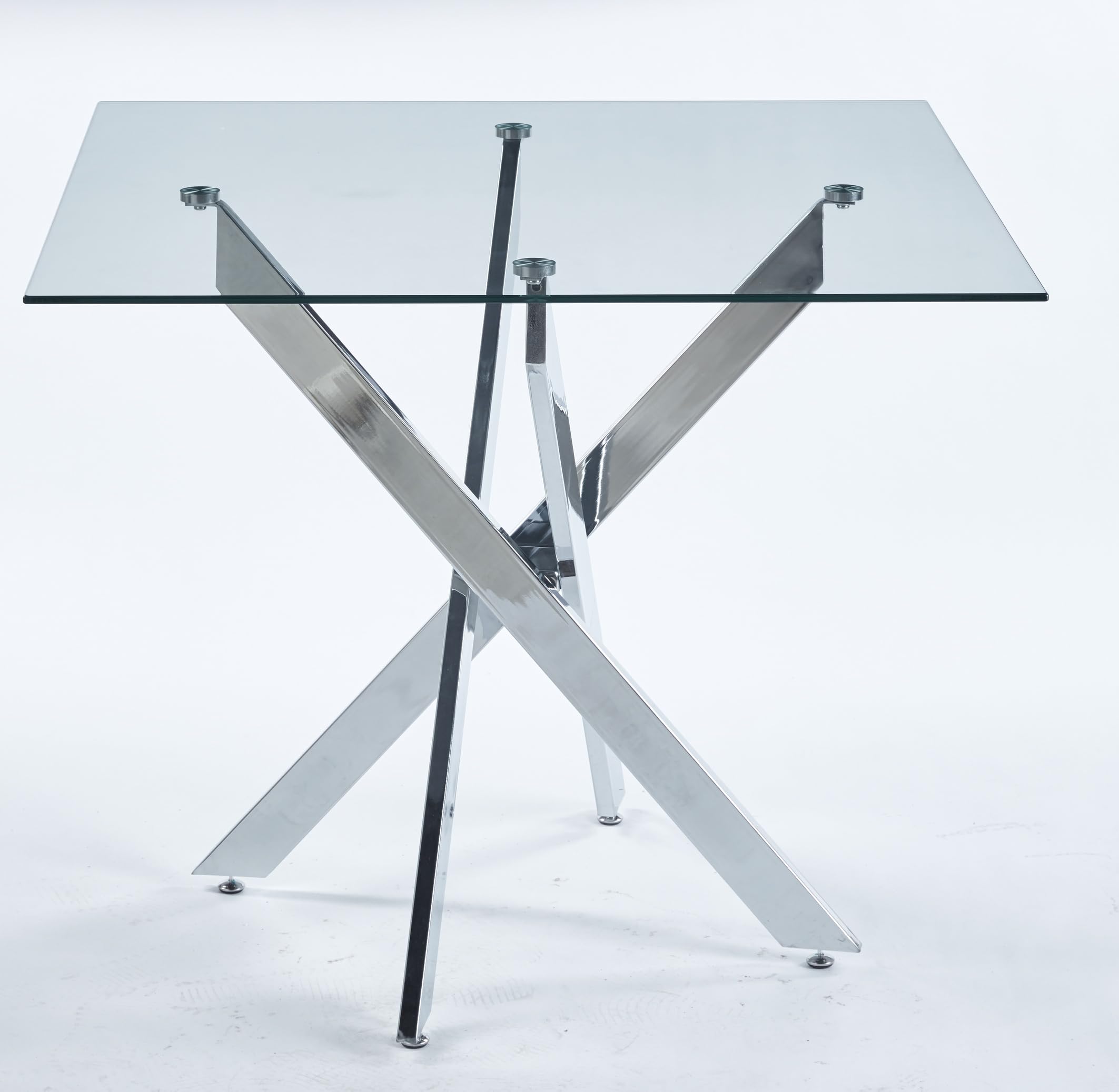 Small Square Glass Dining Table with Tempered Glass Top Metal Legs, 35.43" Modern Kitchen Table Dining Room Table for Dining Room Kitchen Living Room (Silver-Square 35.43"x29.6")