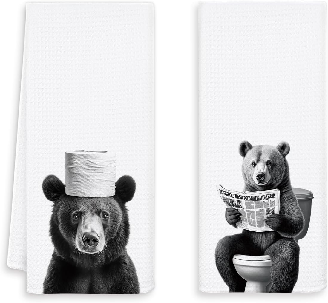Funny Bear Hand Towels for Bathroom Set of 2, Bears Kids Bathroom Decor, Bear Gifts for Women, 16x24 Inch
