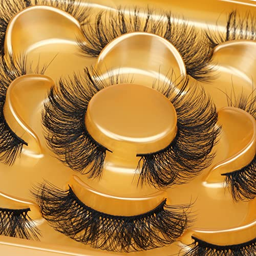 Natural Lashes Fluffy Mink Eyelash Wispy 16mm False Eyelashes C Curl Light Faux Mink Lashes Pack 5 Pairs by Focipeysa Eyelashes