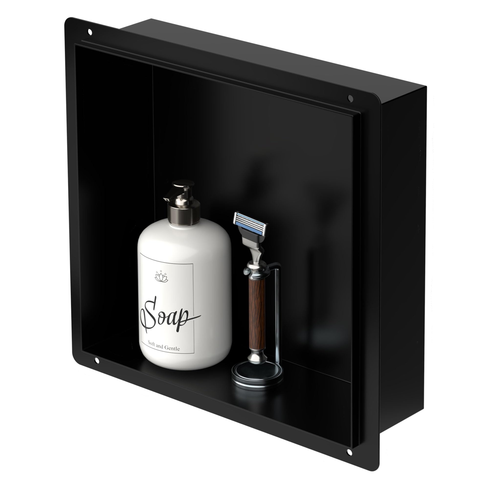 LuxeBath Nicho de Ducha de Acero Inoxidable 30x30x10cm cm Negro Marco de Pared Empotrado Alicatable Estante Integrado Instalación Flexible para Almacenamiento Organizador de Utensilios para Baño