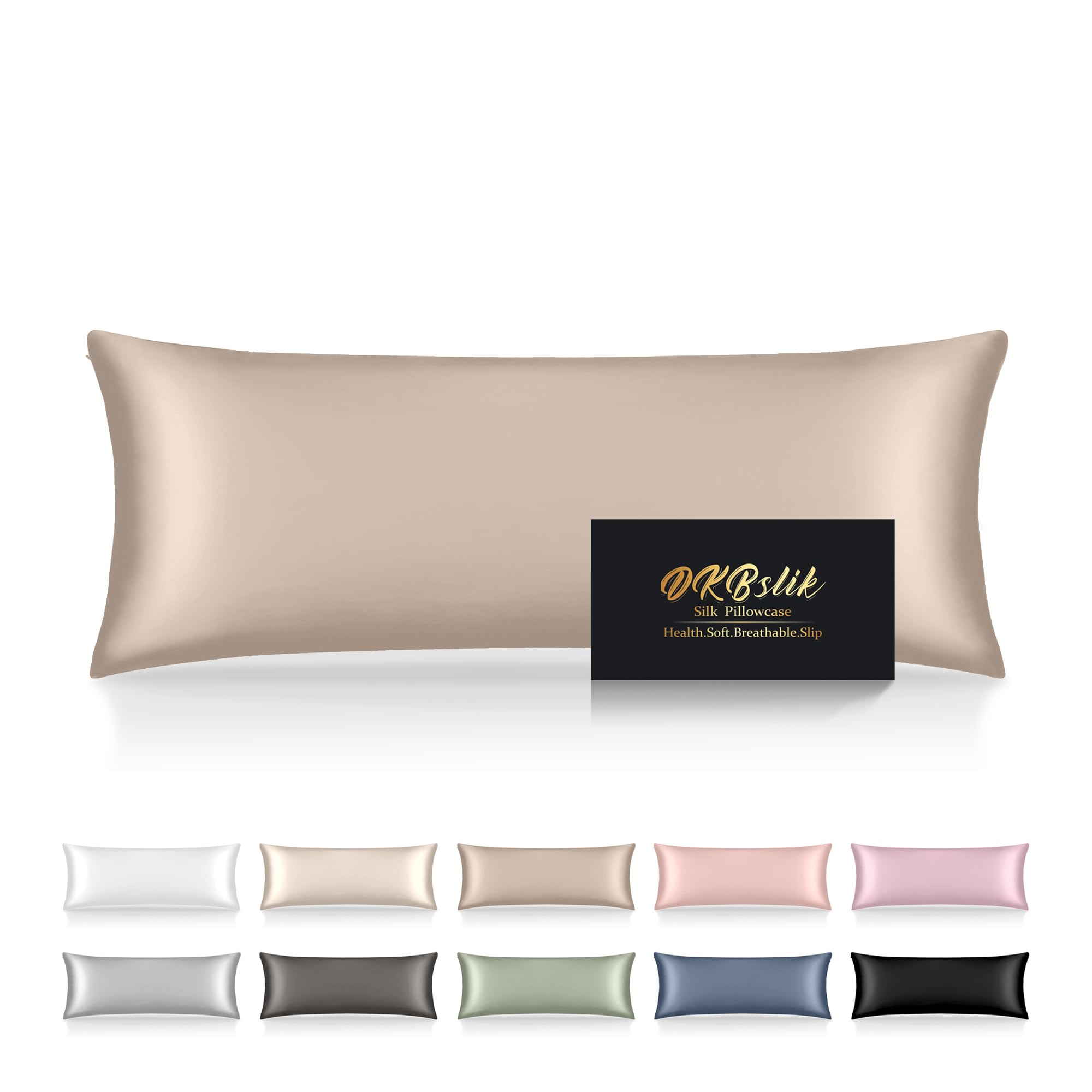 DKBslik Mulberry Silk Body Pillow Cases with Hidden Zipper, Champagne