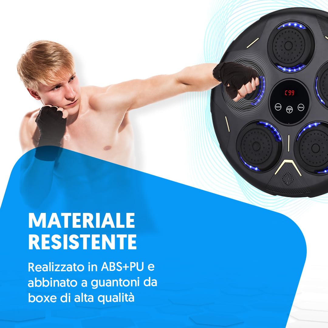 NK Music Boxing Machine da Parete Bluetooth - Boxe Musicale 9 Modalità di Allenamento e 9 Velocità, Altoparlante Potente, Schermo LCD e Illuminazione LED, Adatto per Adulti e Giovani (43 x 43 x 7,5cm)