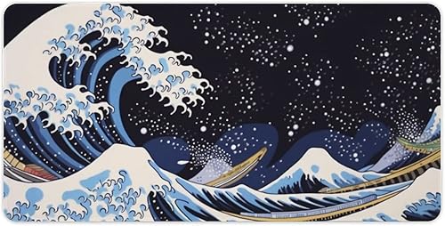 Alfombrilla de escritorio japonesa sobre escritorios, alfombrilla grande para mouse con olas de mar Kanagawa, alfombrilla de mouse para escritorio,