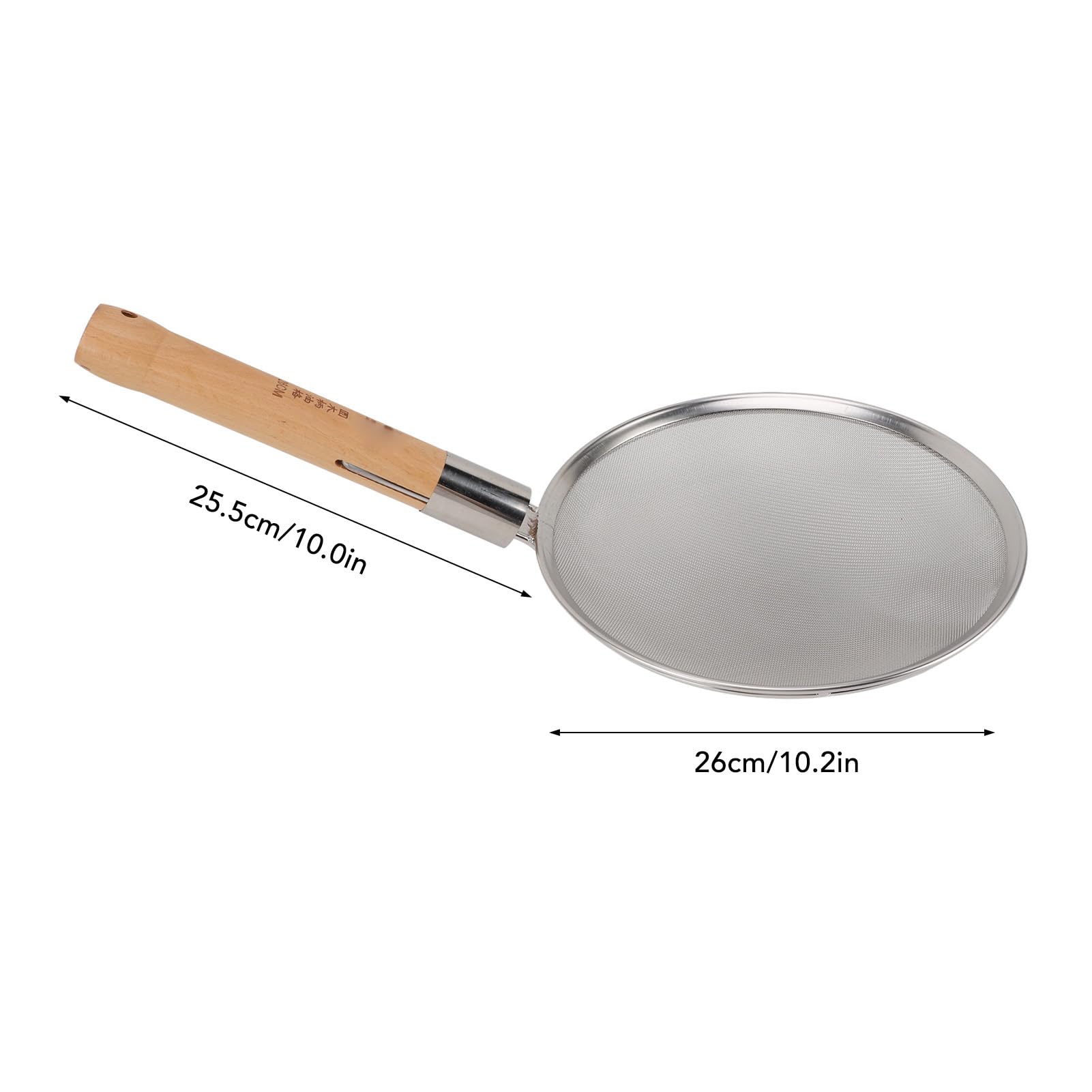 Wakects Feinmaschiger Schaumlöffel mit Holzgriff, Sieblöffel aus Edelstahl 304, Großer Schaumlöffel Zum Kochen, Braten, Suppen und Abtropfen von Öl (26 cm Durchmesser)