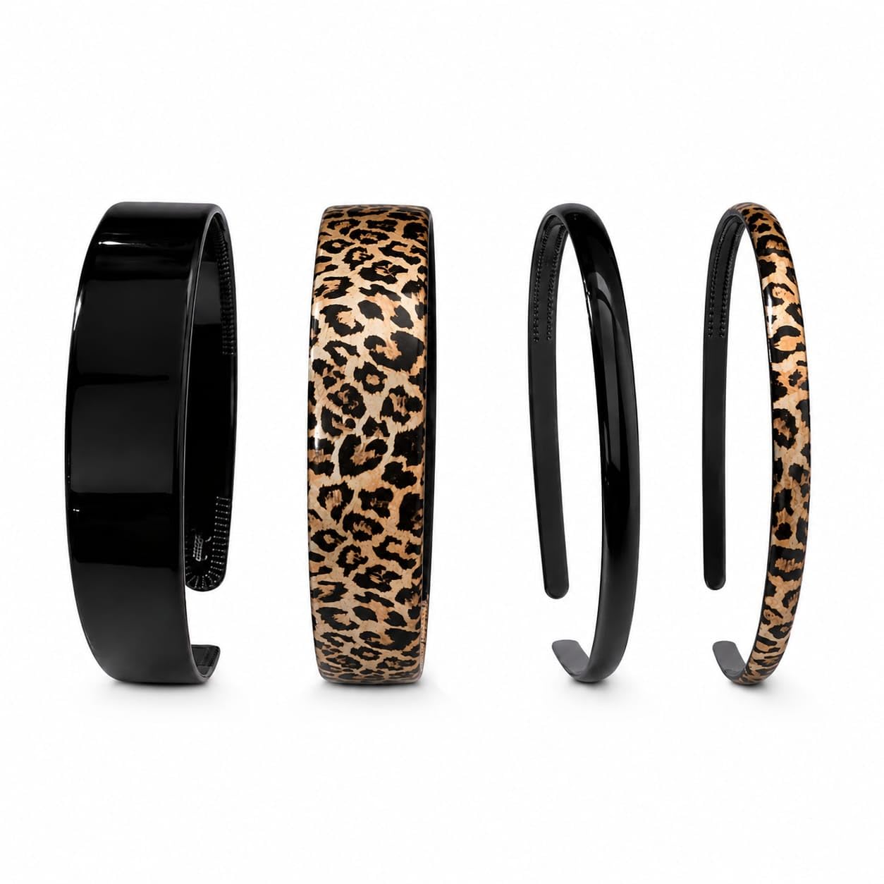 Leopard Print and Glossy Black Headband Set for Women, Non-Slip Wide and Slim Hair Bands, Casual, Party and Office Wear, Pack of 4-image-29