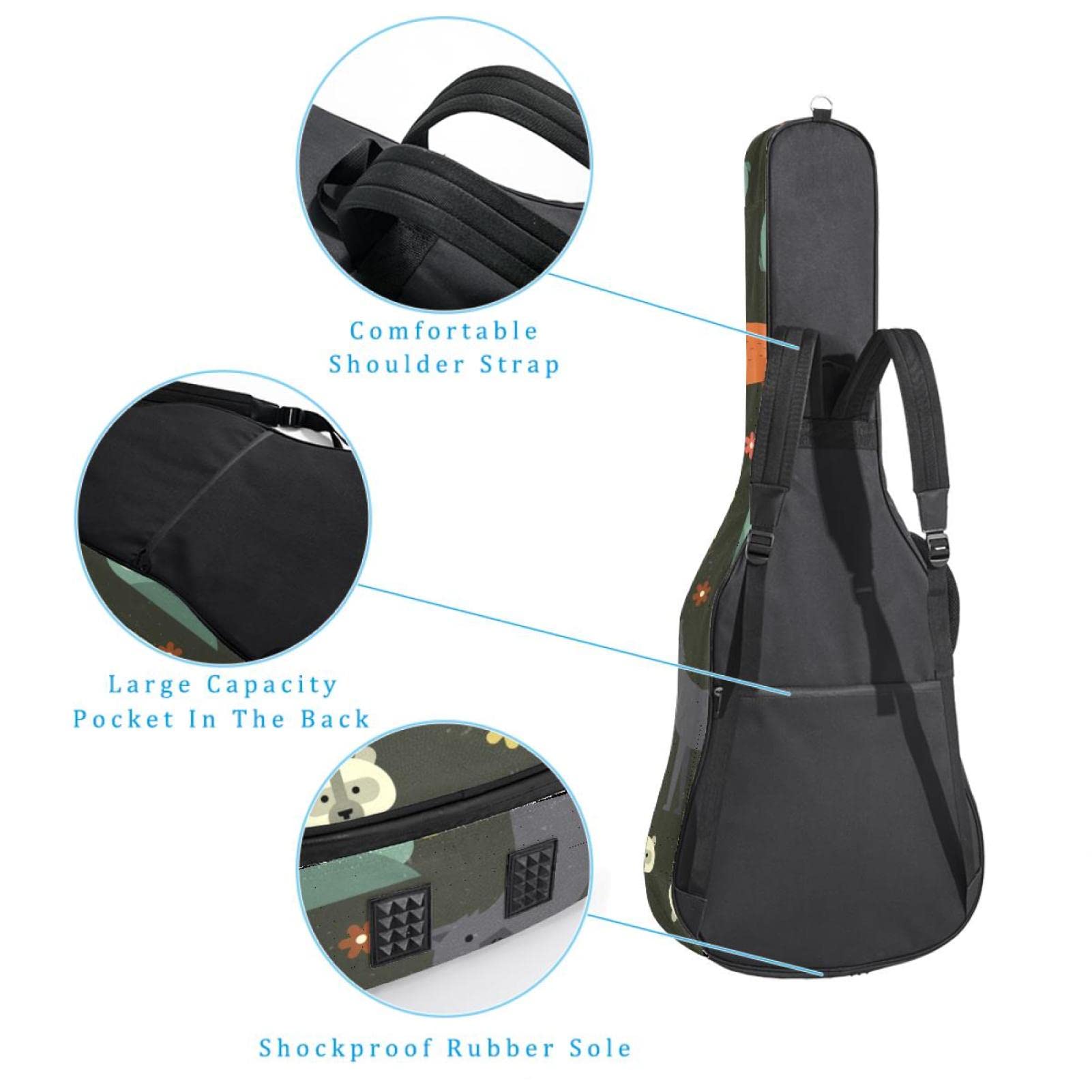 Torba na gitarę akustyczną, wodoodporny plecak na gitarę, gruby, miękki, wyściełany, instrument gitarowy, muzyka, gitara klasyczna, Kolor (4), 42.9x16.9x4.7 in, Organizer do torby
