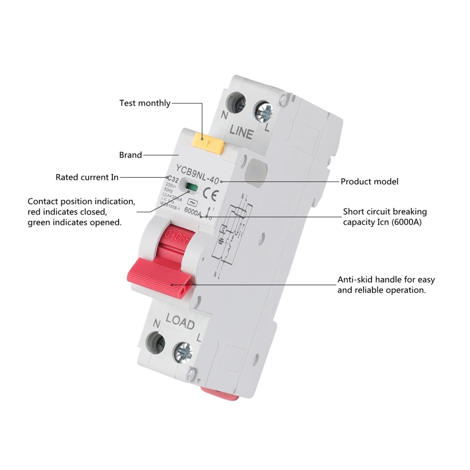 YCB9NL-40 18mm 230V 50/60Hz MCB 30mA interruttore corrente residua con protezione da sovracorrente (40A)
