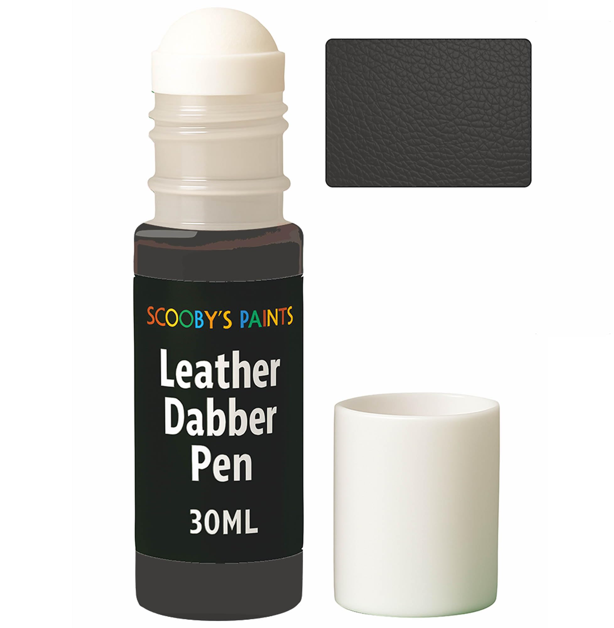 Scooby's Paints Leather Dabber Pen, 30ml, Leather Recolouring Paint Balm for Sofas, Repair for Faded & Scratched Upholstery Car Seats, Shoes and Clothing (CHARCOAL)