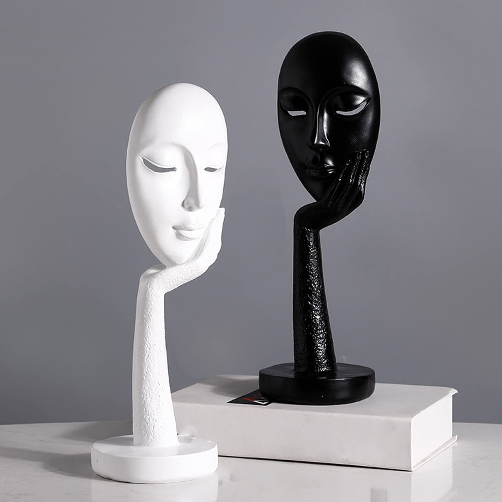 Escultura de joyas de resina, diseño de máscara nórdica, arte abstracto, joyas creativas, decoración de la casa, oficina, escultura, regalo (negro)