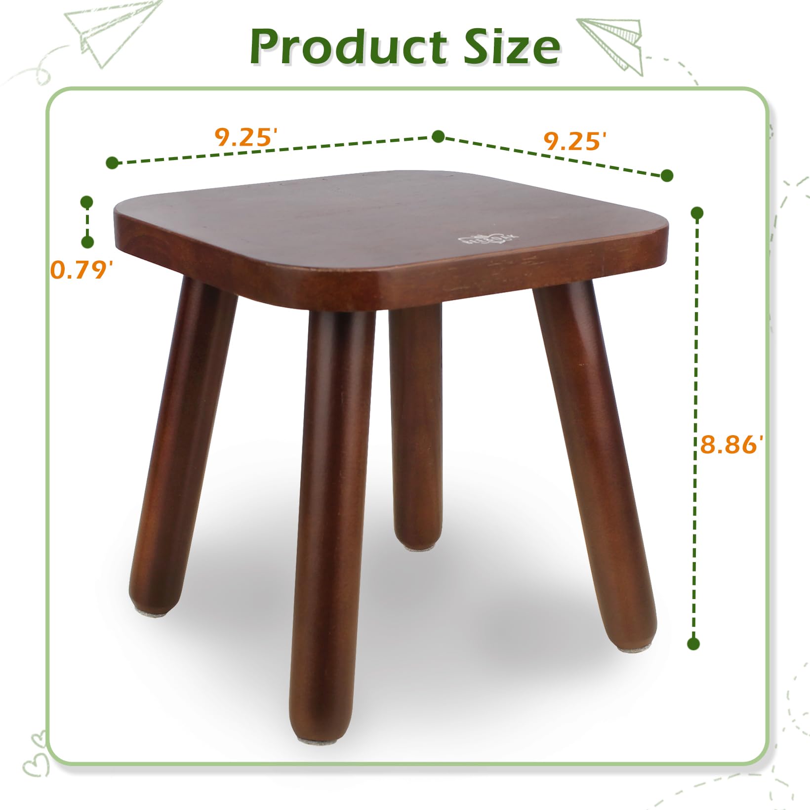 BEE&OAK Wooden Step Stool for Adults Kids, Solid Rubberwood Small Wooden Stool for Bedroom, Bathroom, Kitchen, Plant Stand, 9.25 Inches?Square One Step Stool (Dark-Walnut)