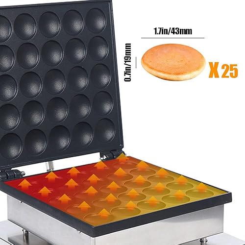 Miniatura 7 de Eapmic Máquina de panadería holandesa comercial de panqueques, 9 unidades, mini máquina de panqueques de 3.1 pulgadas, 1750 W, doble calefacción,