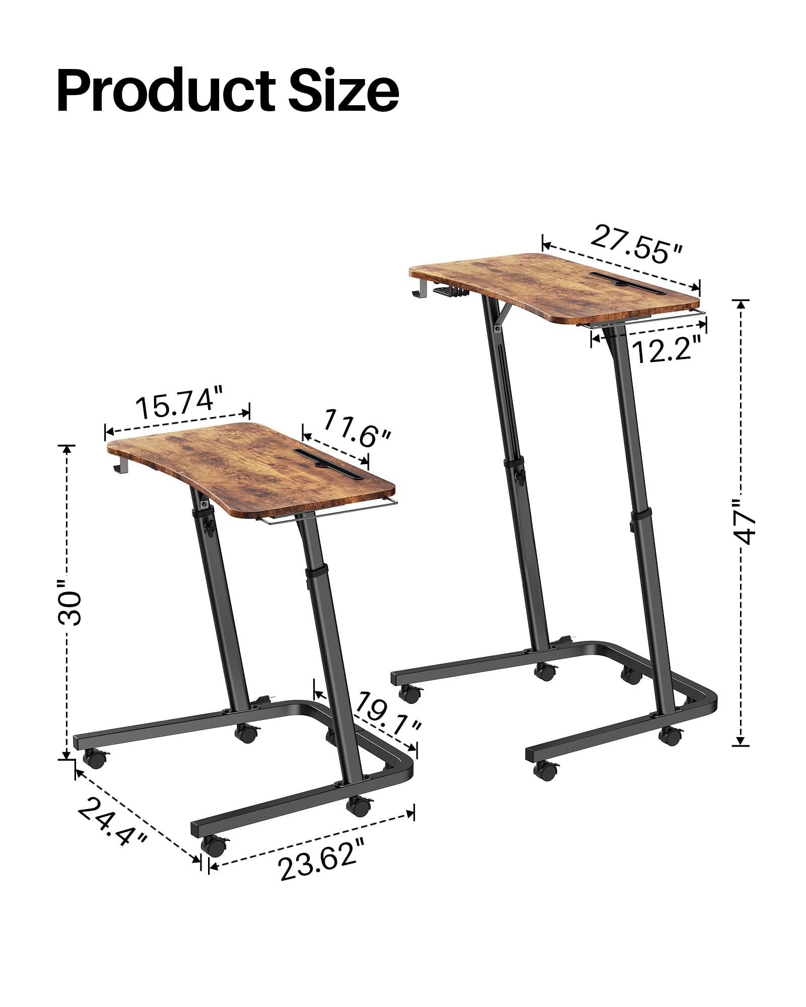 Tavolo da allenamento a rulli per bicicletta con regolazione in altezza e ruote, comodino e tavolo per computer portatile, regolabile in altezza, per uso interno e tapis roulant con portabibite e