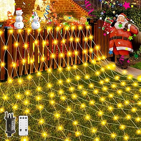 Christmas Net Lights Outdoor, GYLEFY 200 LED 3m x 2m Christmas Lights Outdoor Decorations with Timer & Remote, 8 Modes Plug in String Lights for Christmas Tree Bushes Garden Curtain Indoor(Warm White) Cover