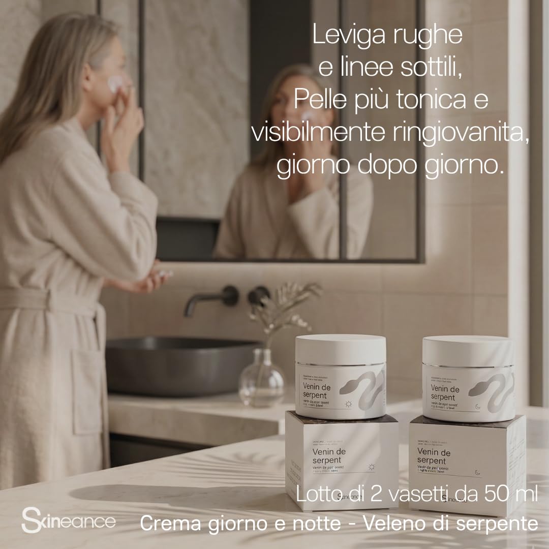 SKINEANCE – Il veleno di serpente DUO giorno e notte - Attivi anti-età - Riduce le rughe d'espressione, le linee sottili, le borse e le occhiaie - 2 x 50ML…