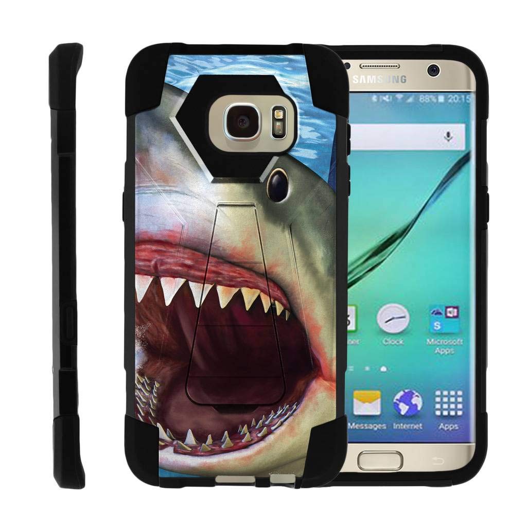 Compatible for Samsung Galaxy S7 Edge Case | G935 [Dynamic Shell] Hybrid Dual Layer Case Silicone Hard Shell Kickstand Cover Ocean Sea Design by TurtleArmor - Shark Attack