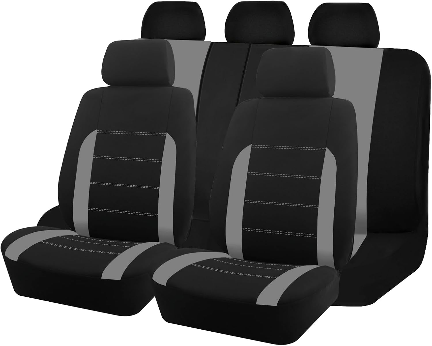 AUTOKING Car Seat Covers Full Set,Universal Size Seat Covers Fit for Most Car SUV Truck Sedan and Van,Airbag Compatible,Polyester Crimson Splicing Fabric Seat Covers for Car (Gray)