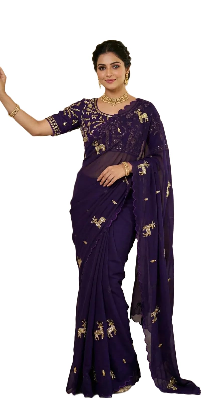 Designer Satin Silk Saree for Women with Hand Work | Soft Fandy Satin Silk Saree with Cutwork Border & Stitched Blouse-image-17
