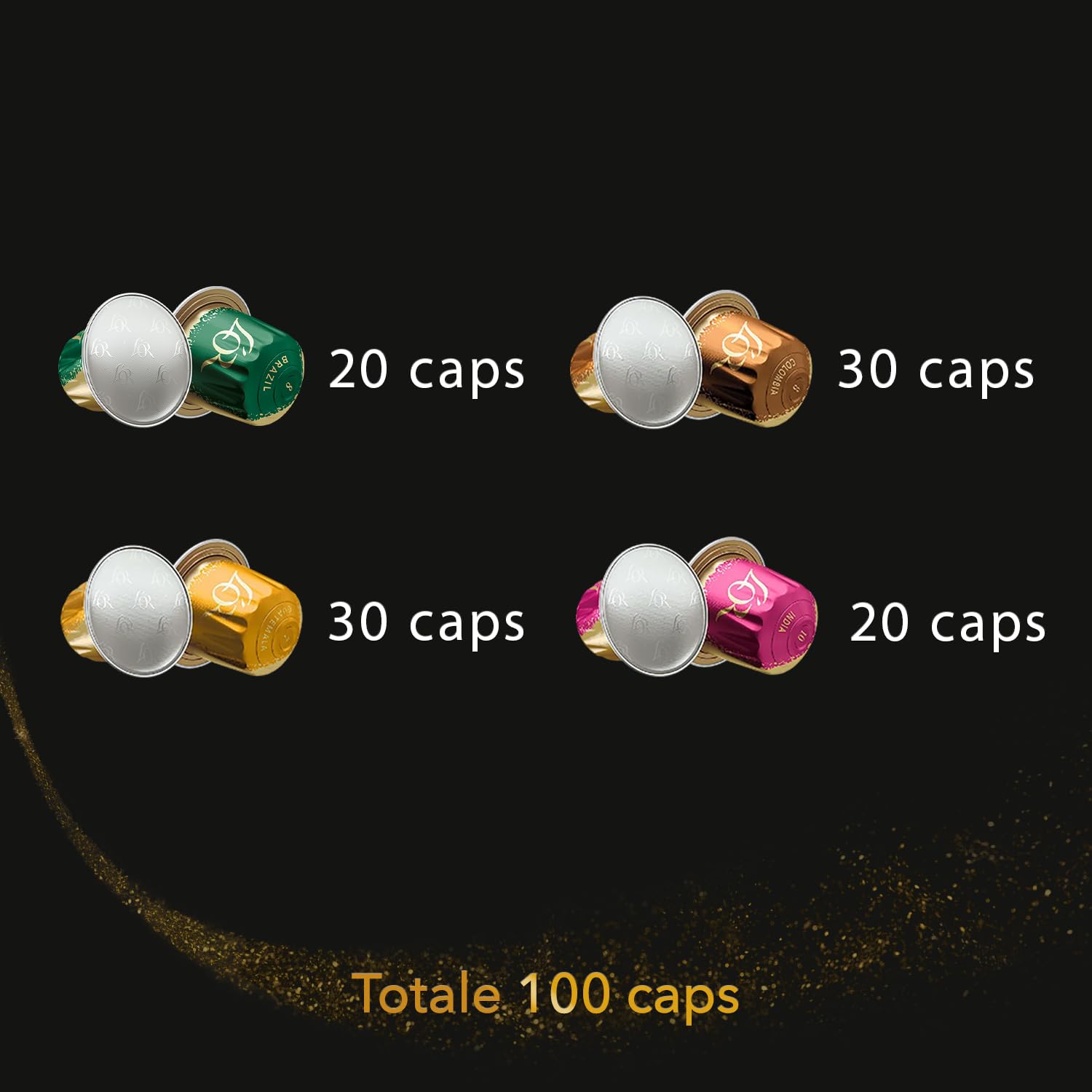 L'OR - Espresso - Kolekcja Origines - 100 kapsułek kawy kompatybilnych z Nespresso* - Zestaw 5 odmian - Intensywność 7 do 10 - Zestaw 10 x 10