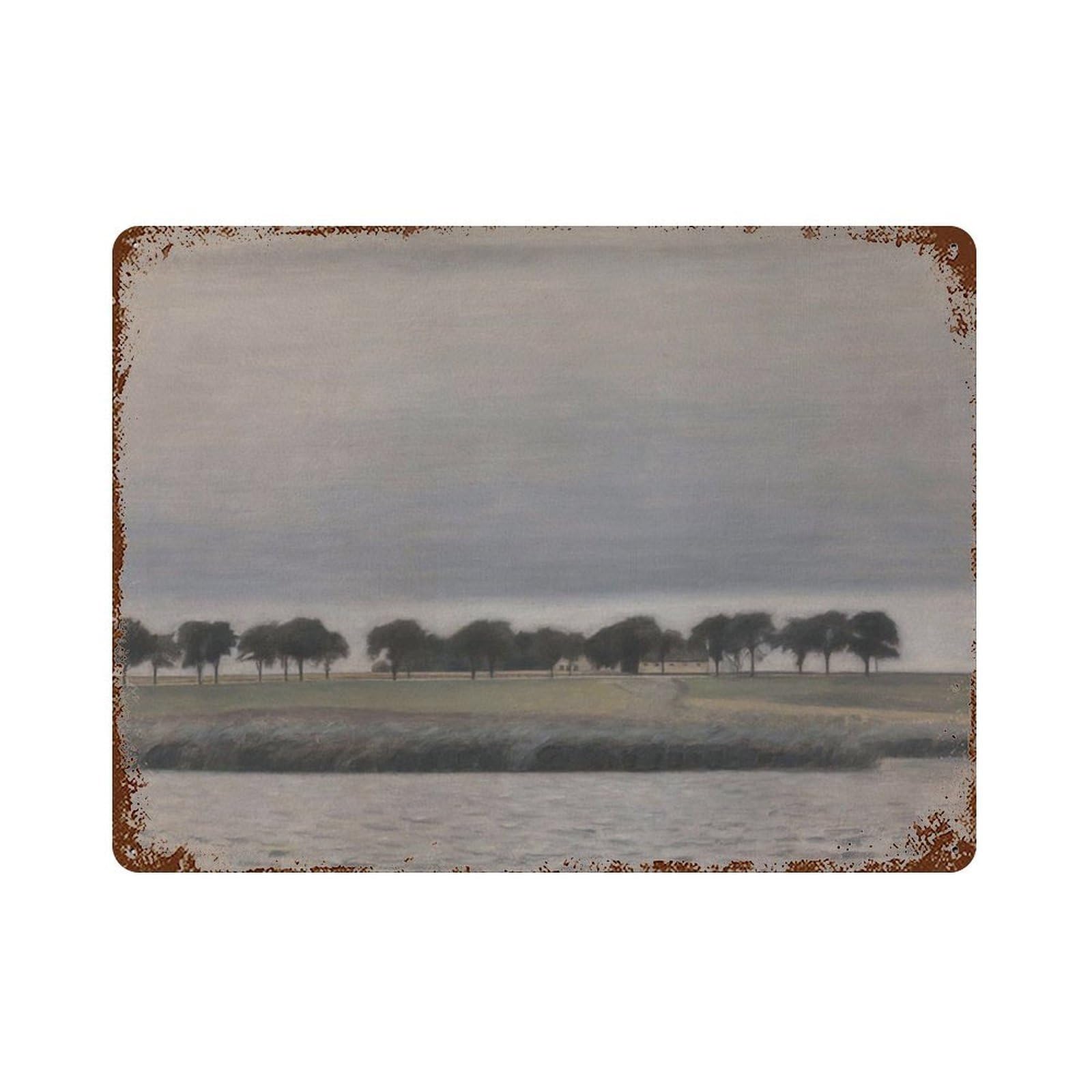 xiaoxiaoshen Muted Blue Landscape Riverside Painting Wall Decor Art Metal Tin Poster Modern Home Decor Art Home Bar Shop Decorations Vintage Sign 30x40cm