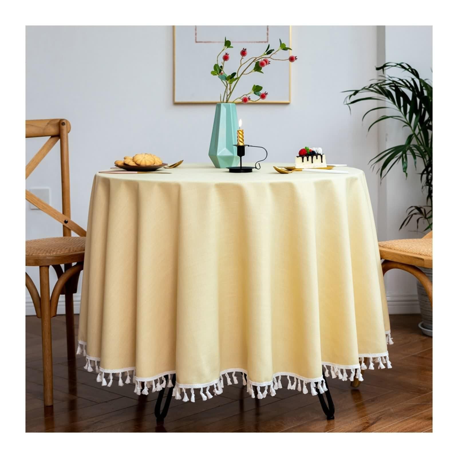 Tovaglia Tavolo Salotto, Tovaglia Gialla Elegante Cotone Lino Colori Solidi Decorativa 220CM per Compleanno Festa Matrimonio