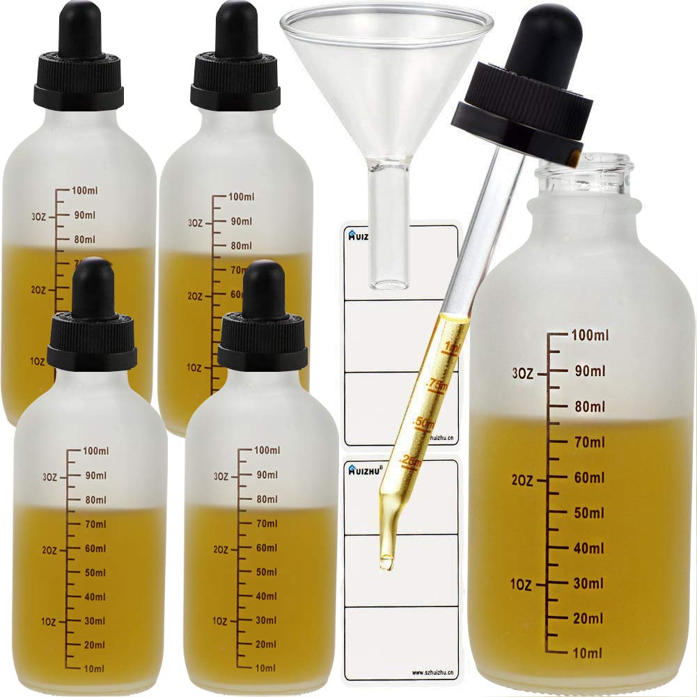 HUIZHU 5PCS 120ml White Glass Dropper Bottles Liquid bottling Refillable Bottles Dispensing bottle with Eye Dropper Pipettes for Essential Oils/Beauty Oil Mix,Blends(White Glass, 120ml x 5pcs)