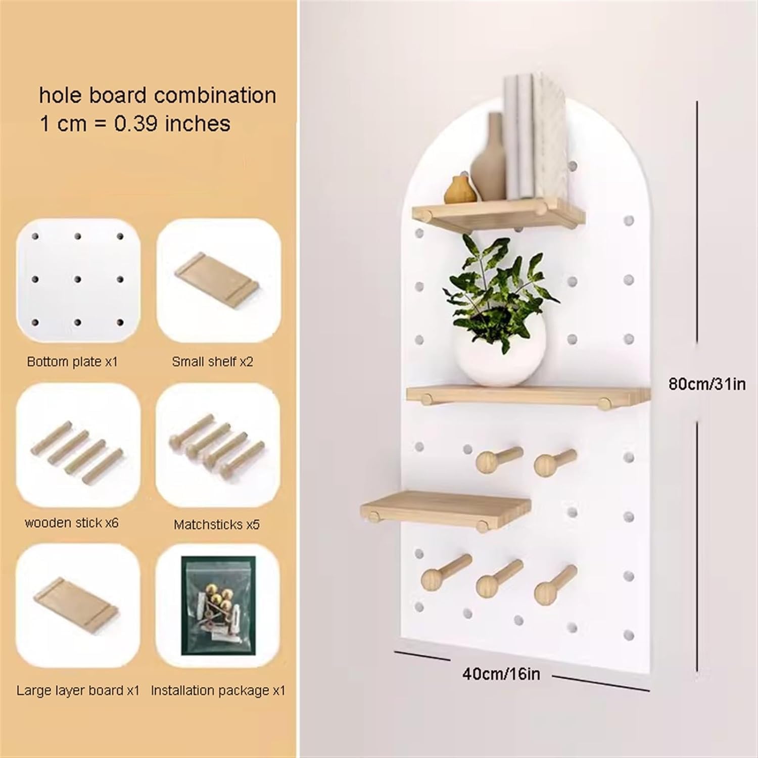 Stecktafel, modulares Raster-Organizer-Set, Wandhalterung, DIY, Stecktafel, Wohnzimmer, Ornamente, Trennwand für Werkbank, Geschäft (weiß, 40 x 80 cm)