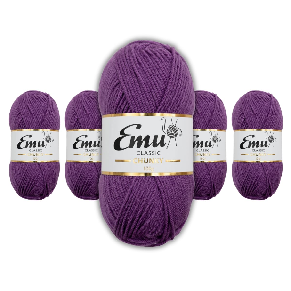 Emu Classic Chunky Acrylic Yarn 100g Balls 164m, Pack of 5, Mauve - 171