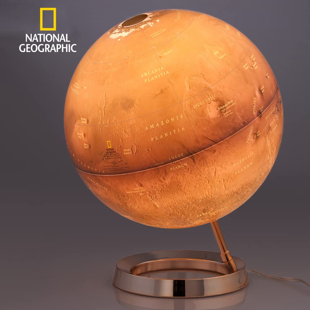 Tecnodidattica - Mappamondo National Geographic Marte| Accurata Cartografia fisica del Pianeta Rosso | Luminoso e girevole | Base in nylon | Design Studio Tools | Diametro 30 cm