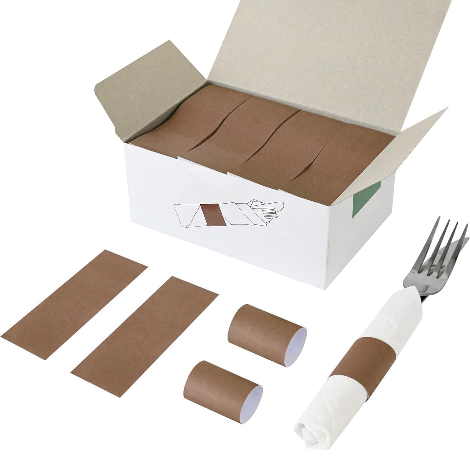 NATURALABEL Self-Adhesive Napkin Bands, Pack of 2,000, Brown