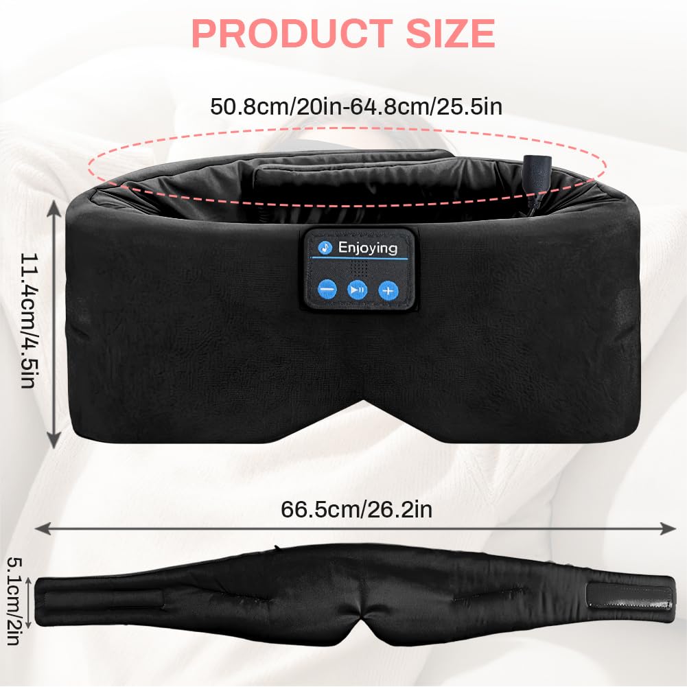 Flintronic Mascherina per Dormire con Cuffie Bluetooth, Mascherina per Dormire in Seta e Fascia, Maschera Occhi per Dormire per Bloccare la Luce, per il Sonno, Viaggi, Pisolino, Meditazione