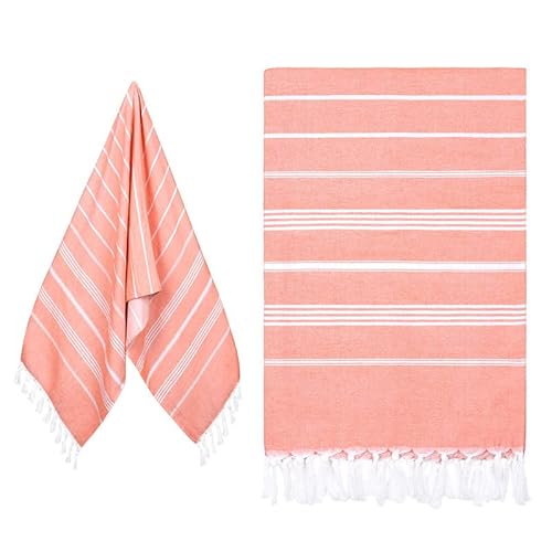 Eucomir Toalla Playa Grande Algodon 80 x 190CM Originales - Fouta Beach Towel con Flecos,Toalla Seca Rápida, Sin Arena, para Playa, Natación,Viaje,Naranja Tropical