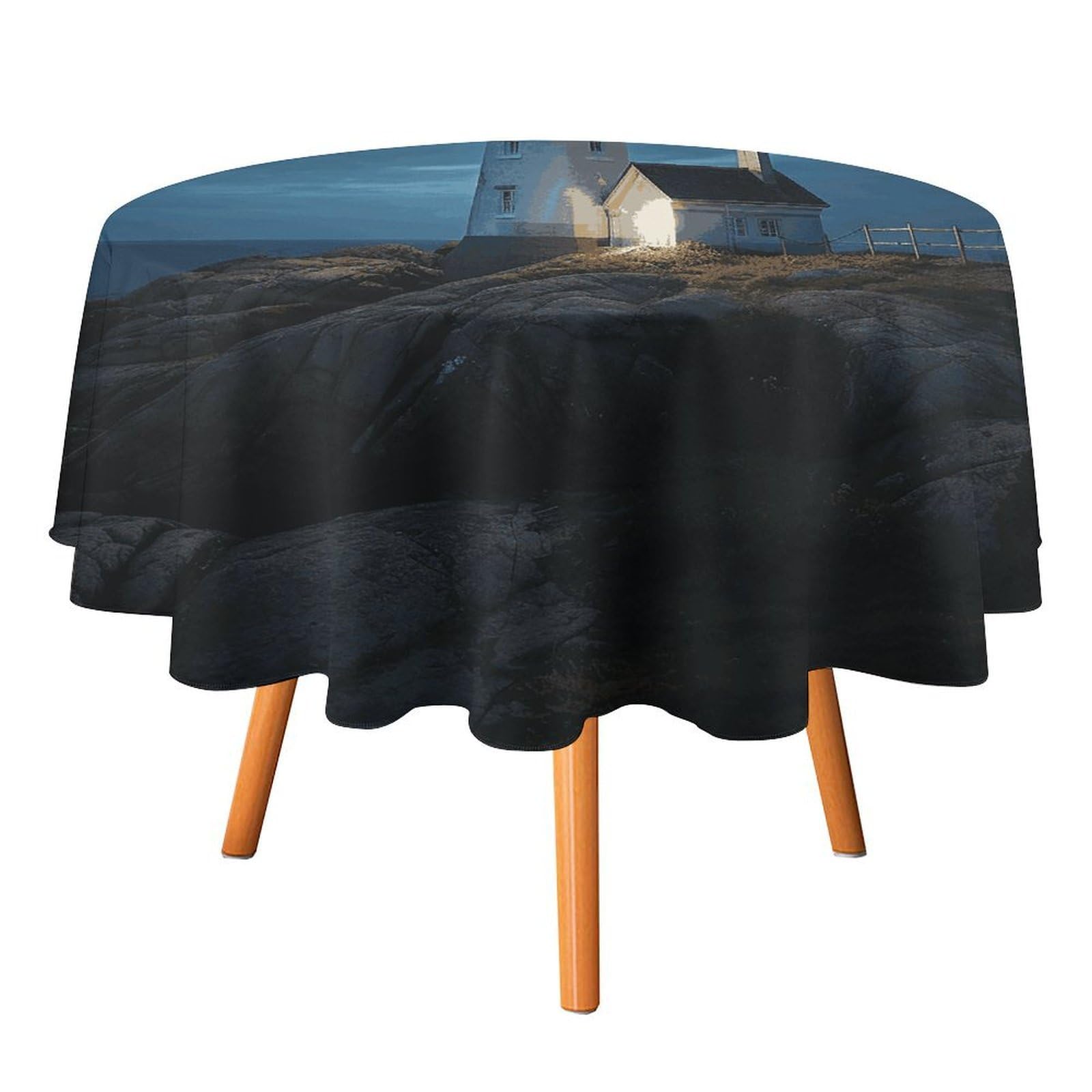 SMAZDFXX Lighthouse at Night Tablecloth 36x36in Round Table Cloth Durable Polyester, Washable Stain Resistant Table Cover for Indoor Outdoor (Picnic, Dining, Party)