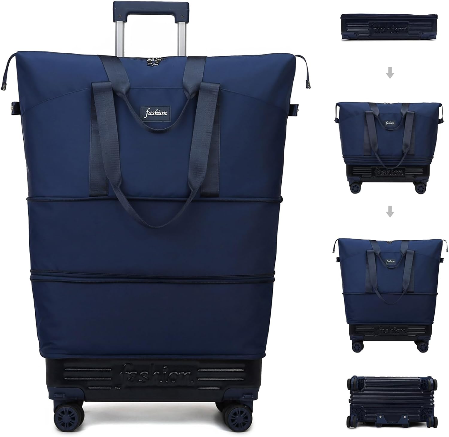 Rolling Duffle Bag with Wheels and Handle, Expandable Foldable Travel Bag - Wheeled Carry On Luggage, Collapsible Suitcase for Weekend Trips, Gym, Large Capacity & Waterproof (Blue)