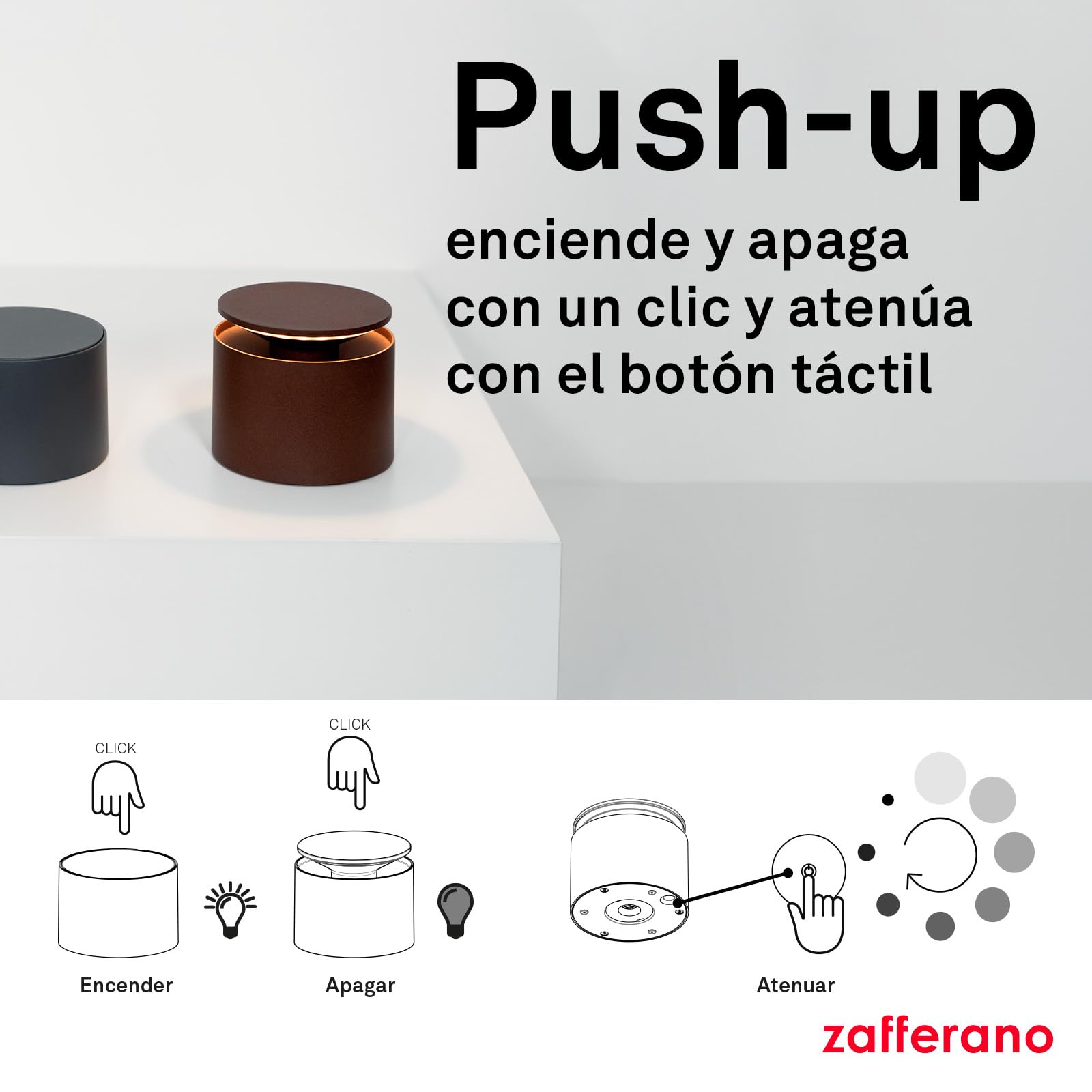 Zafferano, Lámpara Push-Up, Lámpara de Mesa Recargable e Inalámbrica con Control Táctil, Adecuada también como Lámpara de Exterior, Atenuador, 2200-3000 K, Altura 80-100 cm, Color Gris Oscuro