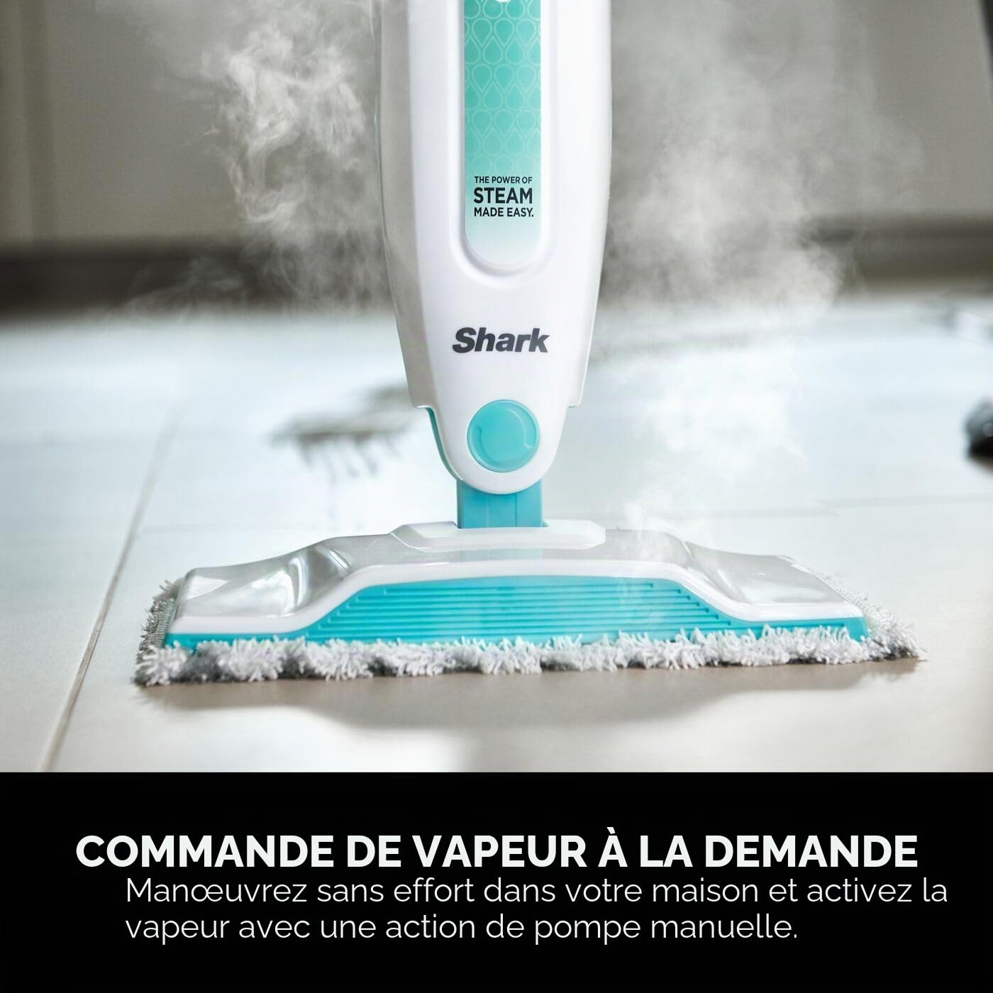 Shark Balai vapeur léger pour sols durs avec 2 tampons de nettoyage lavables en machine et flacon de remplissage, capacité de 375 ml, cordon d'alimentation de 5,5 m, chauffage de 30 secondes, blanc et